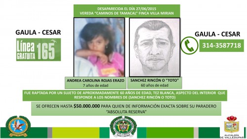 Niña de siete años desapareció en sector rural de Valledupar, $50 millones por&nbsp;información