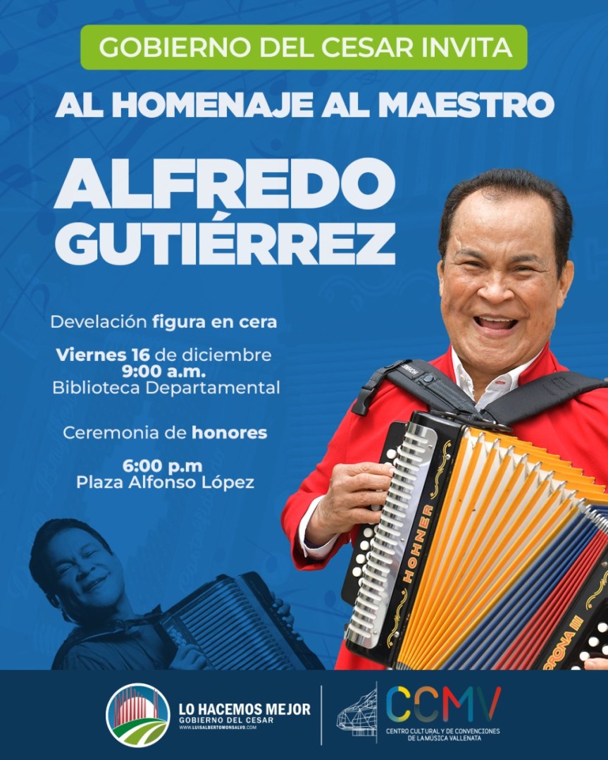 Con develación de escultura de cera, recital y concierto musical, Gobierno del Cesar rinde tributo al Trirey vallenato Alfredo&nbsp;Gutiérrez
